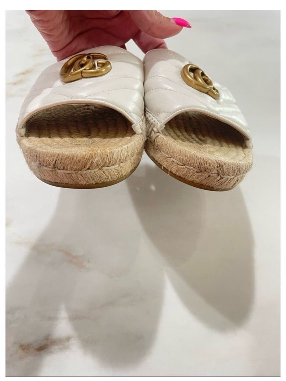 Gucci White GG Marmont Espadrille Slide Sandals Quilted Leather Size 38 - Picture 4 of 11